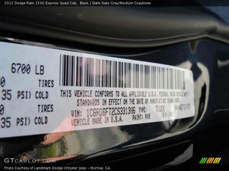 Black / Dark Slate Gray/Medium Graystone 2012 Dodge Ram 1500 Express Quad Cab
