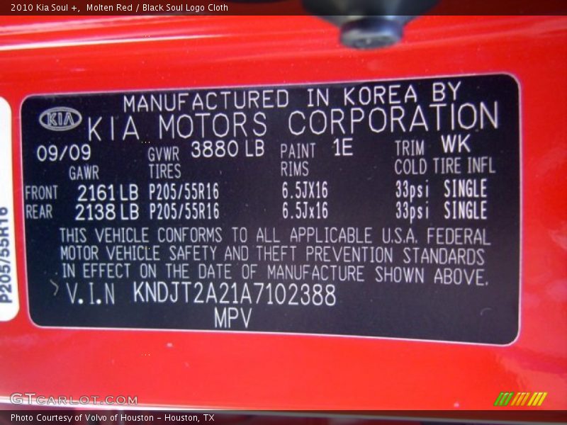 Molten Red / Black Soul Logo Cloth 2010 Kia Soul +