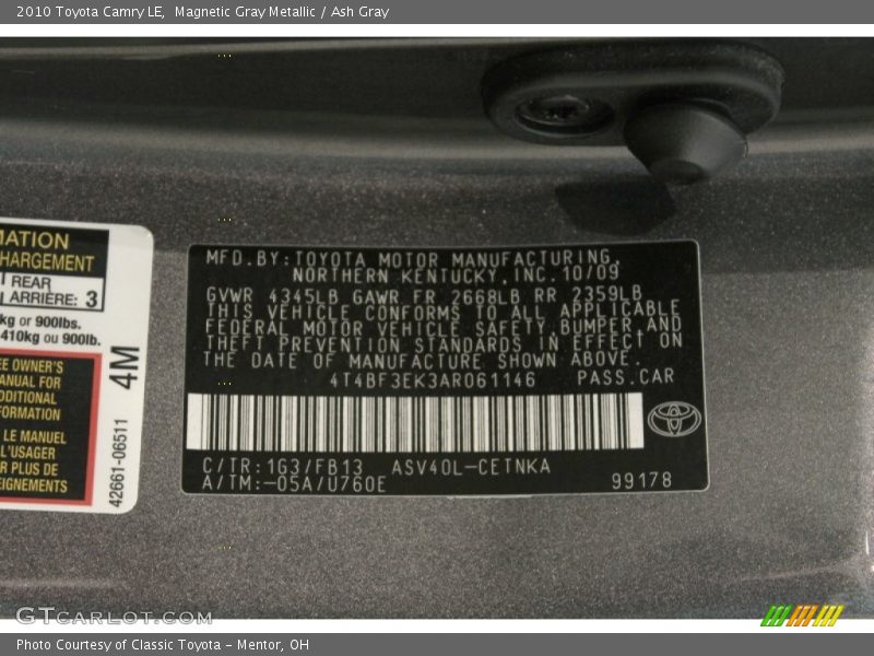 Magnetic Gray Metallic / Ash Gray 2010 Toyota Camry LE