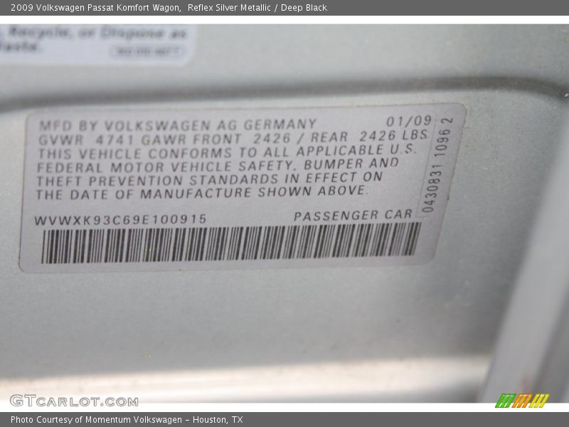 Reflex Silver Metallic / Deep Black 2009 Volkswagen Passat Komfort Wagon