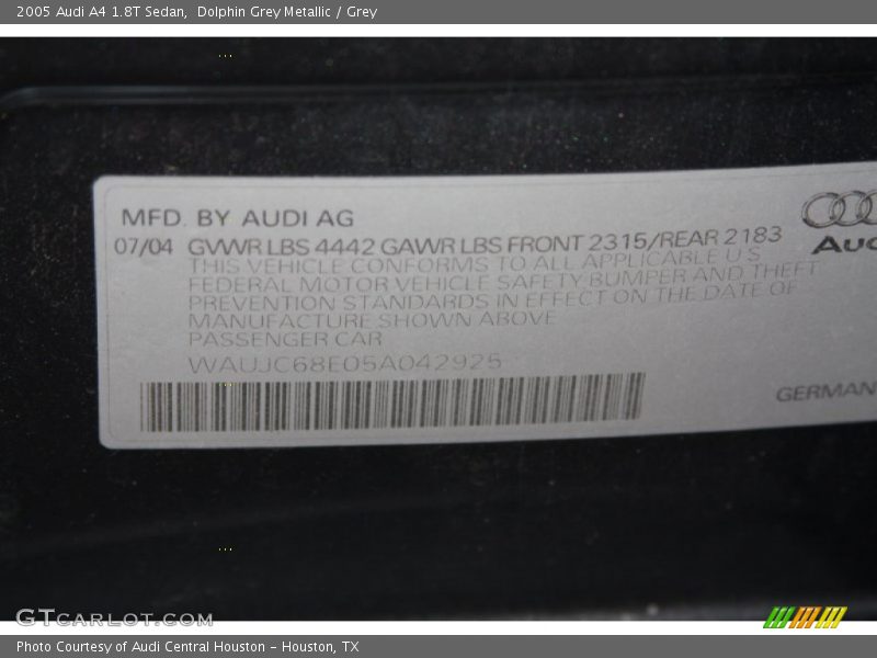 Dolphin Grey Metallic / Grey 2005 Audi A4 1.8T Sedan