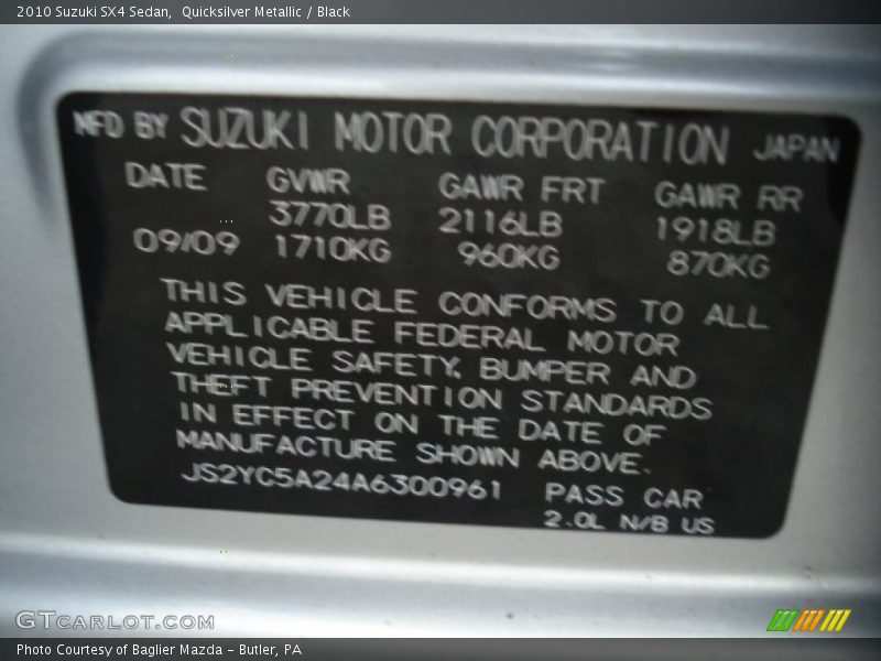 Quicksilver Metallic / Black 2010 Suzuki SX4 Sedan