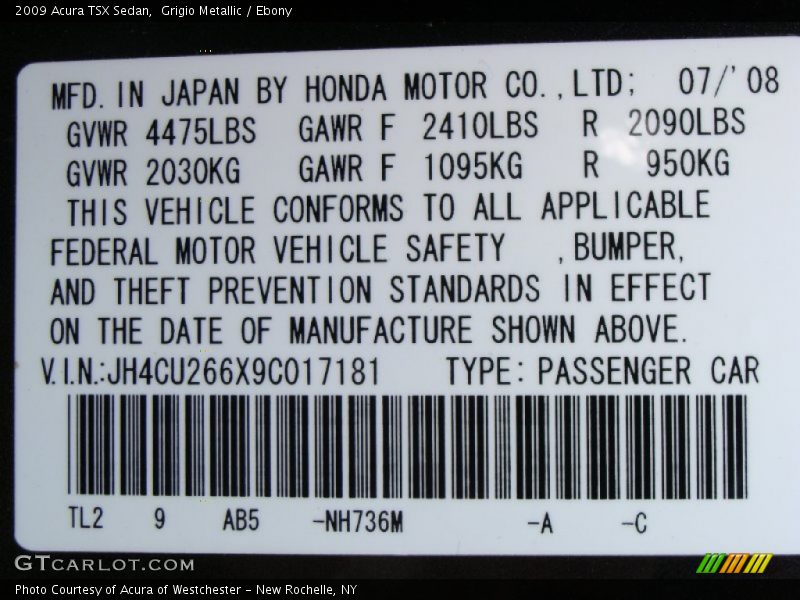 Grigio Metallic / Ebony 2009 Acura TSX Sedan