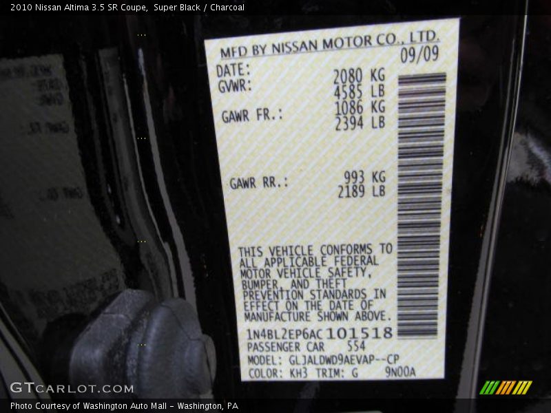 Super Black / Charcoal 2010 Nissan Altima 3.5 SR Coupe
