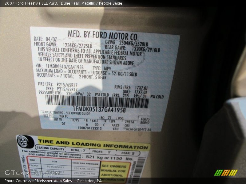 Dune Pearl Metallic / Pebble Beige 2007 Ford Freestyle SEL AWD