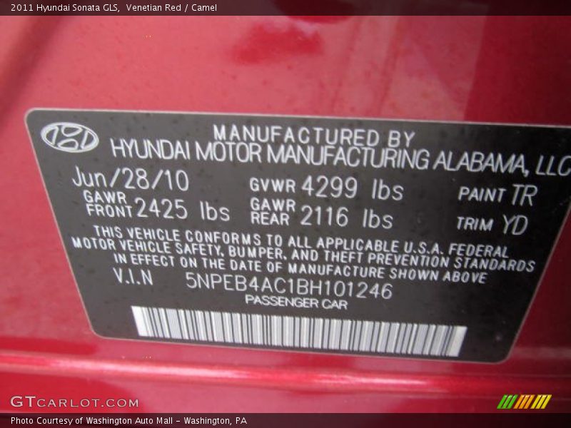 Venetian Red / Camel 2011 Hyundai Sonata GLS