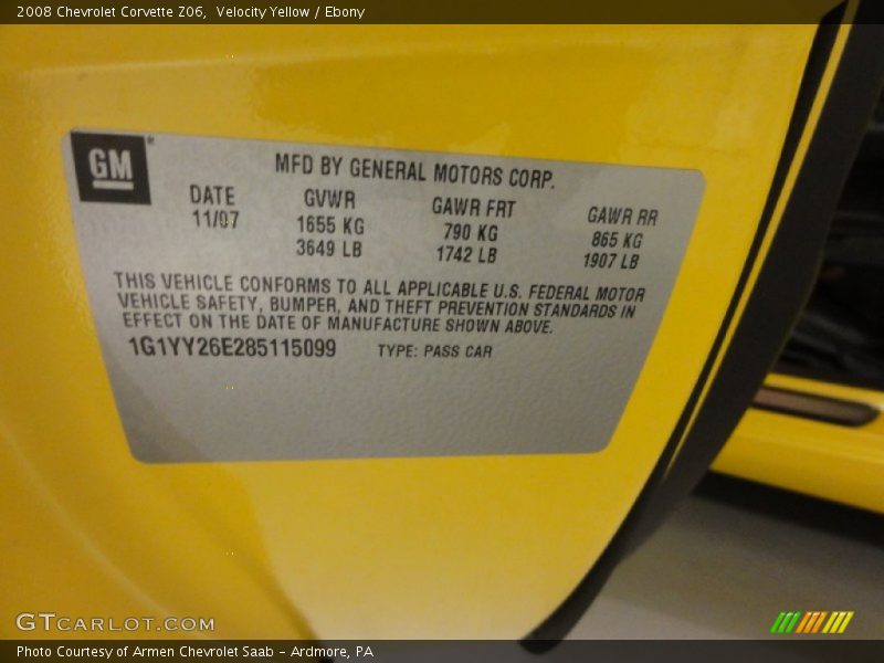 Velocity Yellow / Ebony 2008 Chevrolet Corvette Z06