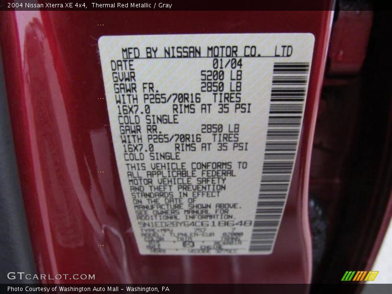 Thermal Red Metallic / Gray 2004 Nissan Xterra XE 4x4