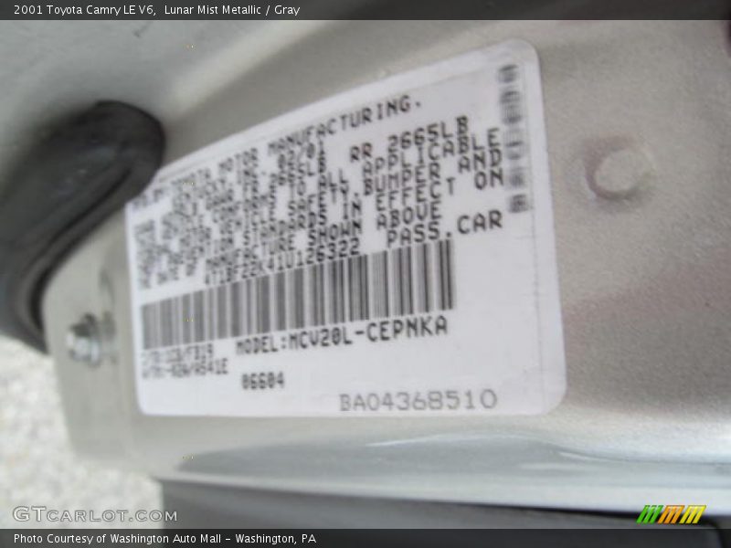 Lunar Mist Metallic / Gray 2001 Toyota Camry LE V6