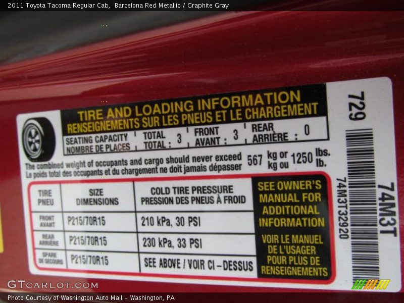 Barcelona Red Metallic / Graphite Gray 2011 Toyota Tacoma Regular Cab