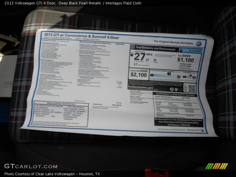  2013 GTI 4 Door Window Sticker