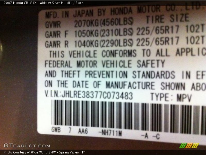 Whistler Silver Metallic / Black 2007 Honda CR-V LX