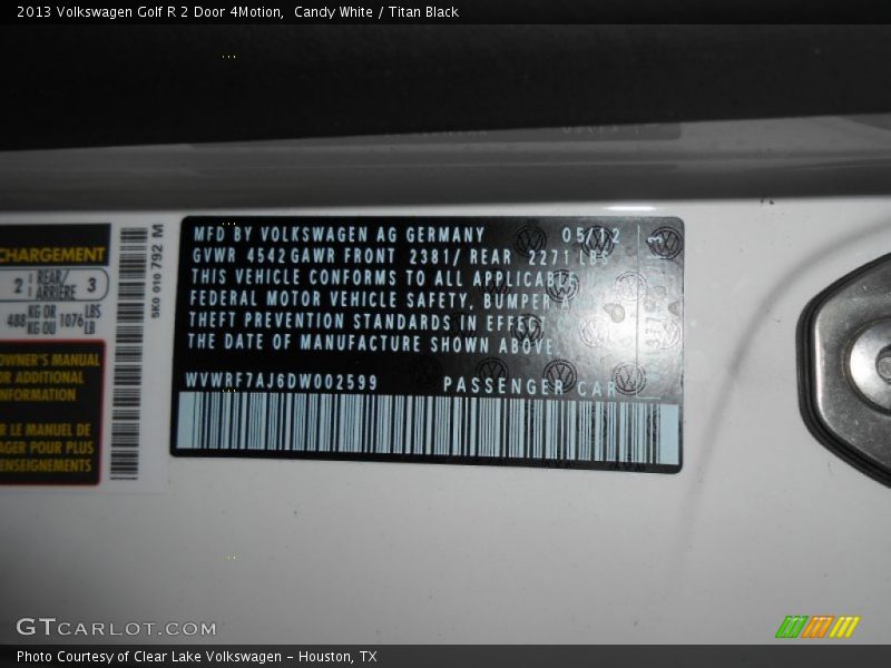 Candy White / Titan Black 2013 Volkswagen Golf R 2 Door 4Motion