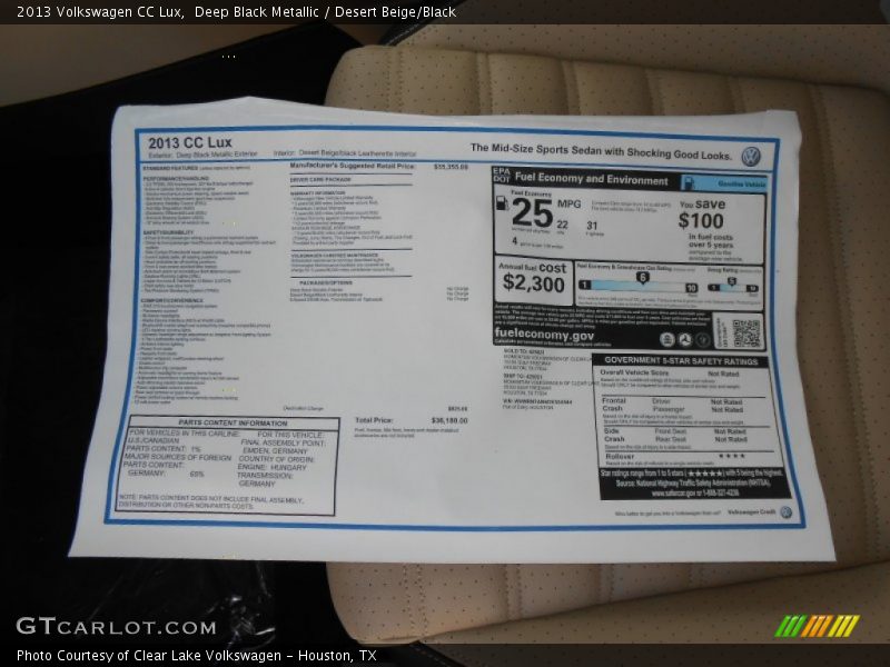 Deep Black Metallic / Desert Beige/Black 2013 Volkswagen CC Lux