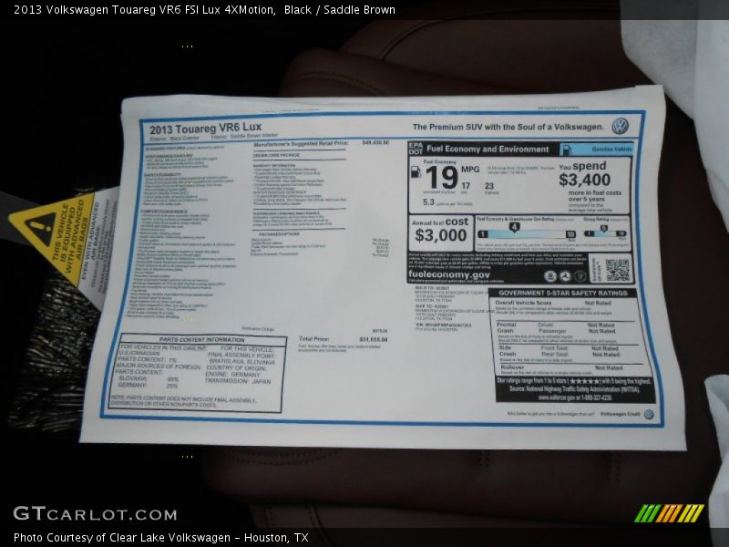  2013 Touareg VR6 FSI Lux 4XMotion Window Sticker