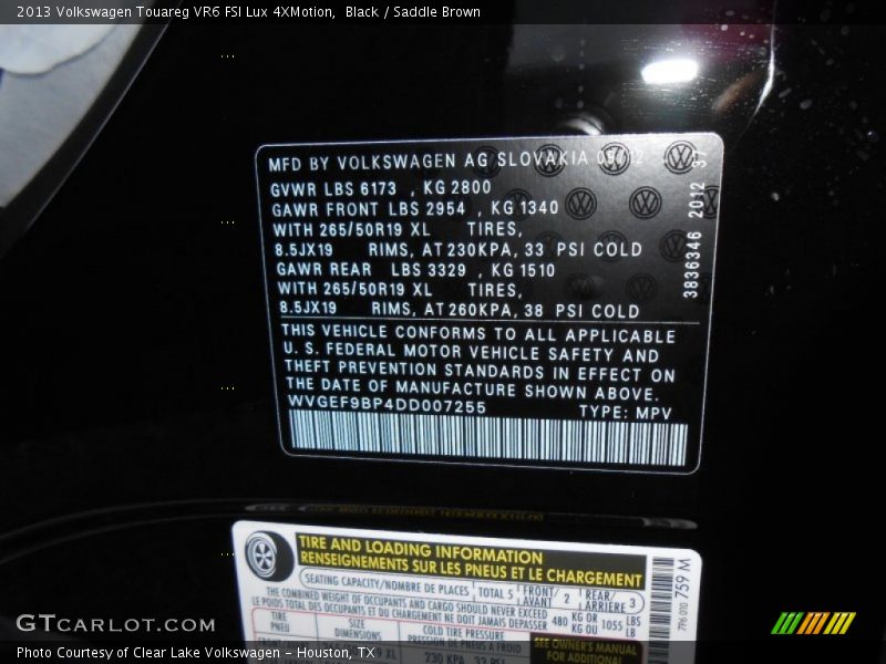 Black / Saddle Brown 2013 Volkswagen Touareg VR6 FSI Lux 4XMotion