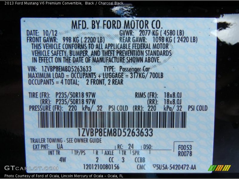 Black / Charcoal Black 2013 Ford Mustang V6 Premium Convertible