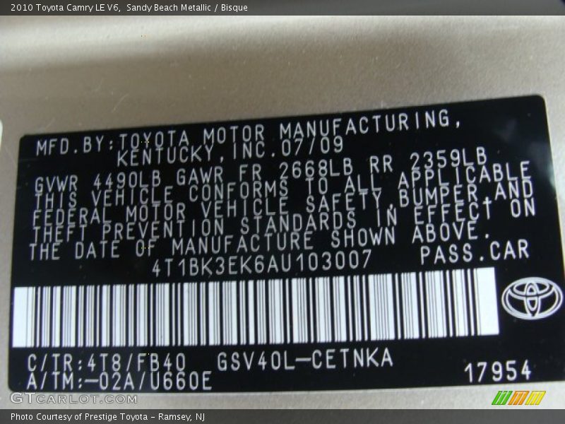 Sandy Beach Metallic / Bisque 2010 Toyota Camry LE V6