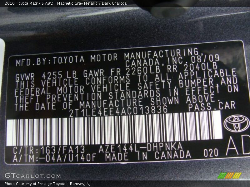 Magnetic Gray Metallic / Dark Charcoal 2010 Toyota Matrix S AWD