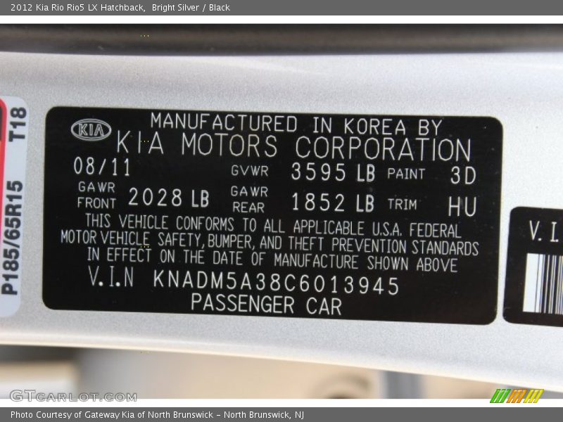 Bright Silver / Black 2012 Kia Rio Rio5 LX Hatchback