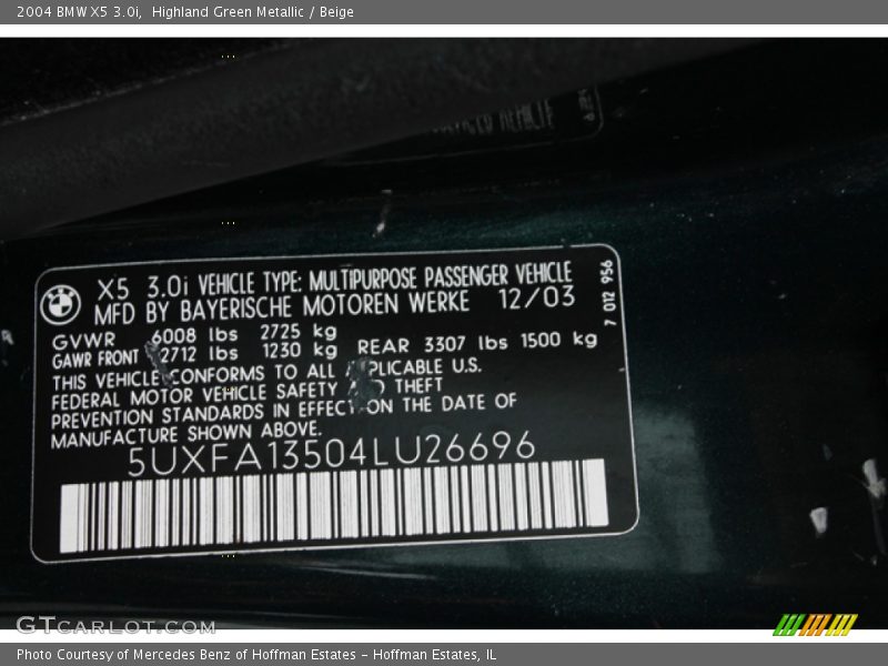 Highland Green Metallic / Beige 2004 BMW X5 3.0i