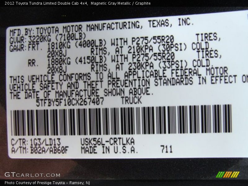 Magnetic Gray Metallic / Graphite 2012 Toyota Tundra Limited Double Cab 4x4