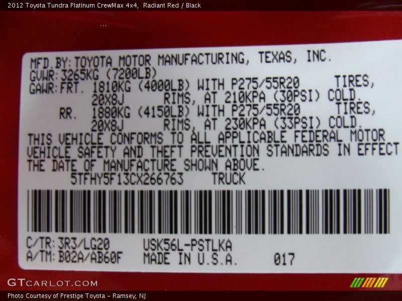 Radiant Red / Black 2012 Toyota Tundra Platinum CrewMax 4x4