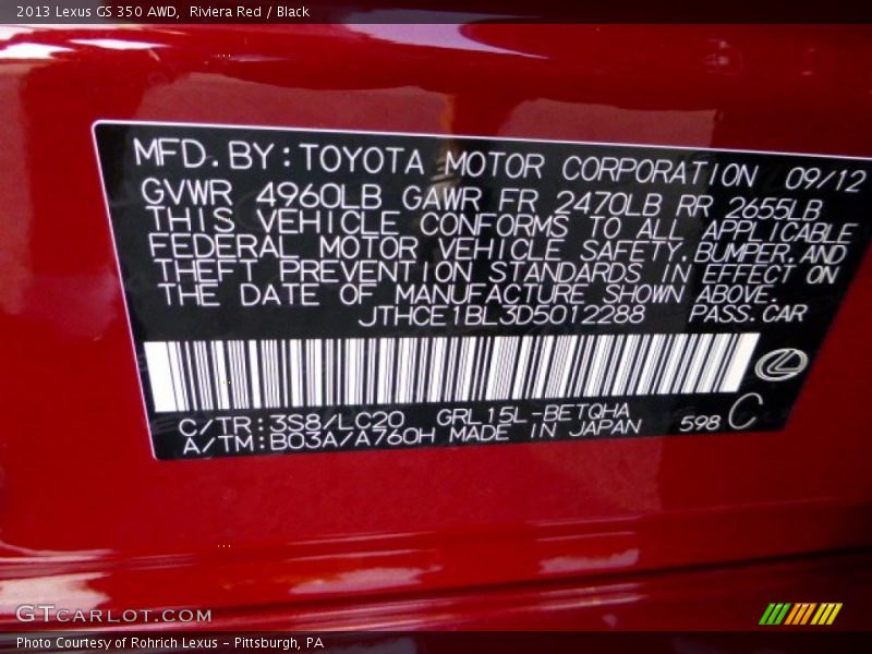 Riviera Red / Black 2013 Lexus GS 350 AWD