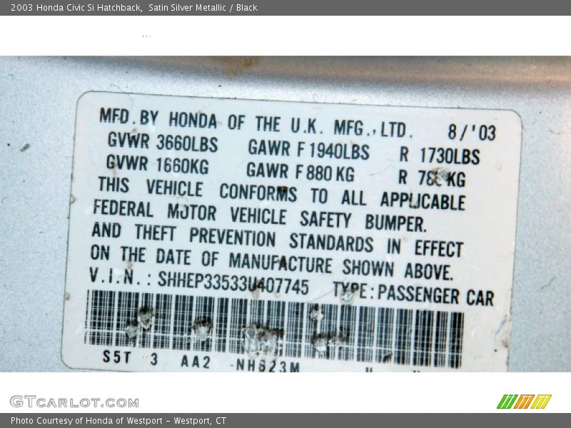 Satin Silver Metallic / Black 2003 Honda Civic Si Hatchback
