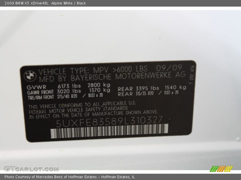 Alpine White / Black 2009 BMW X5 xDrive48i