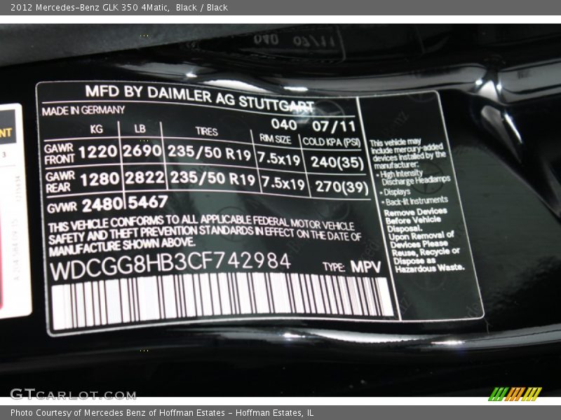 Black / Black 2012 Mercedes-Benz GLK 350 4Matic