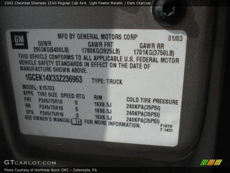 Light Pewter Metallic / Dark Charcoal 2003 Chevrolet Silverado 1500 Regular Cab 4x4