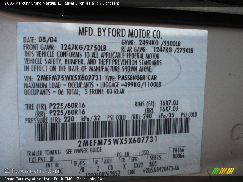 Silver Birch Metallic / Light Flint 2005 Mercury Grand Marquis LS