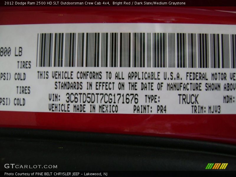 2012 Ram 2500 HD SLT Outdoorsman Crew Cab 4x4 Bright Red Color Code PR4