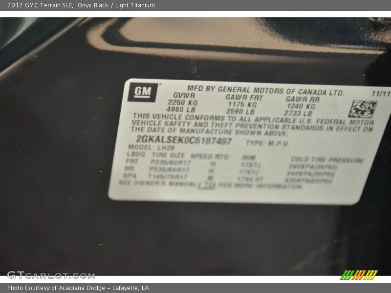 Onyx Black / Light Titanium 2012 GMC Terrain SLE
