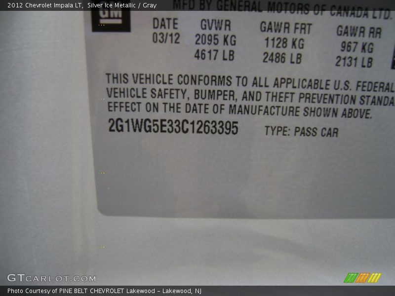Silver Ice Metallic / Gray 2012 Chevrolet Impala LT