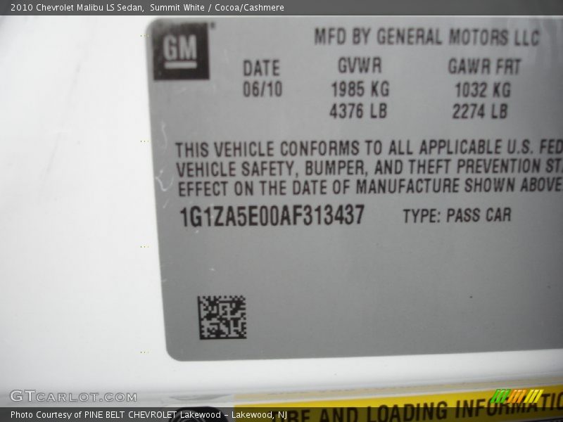 Summit White / Cocoa/Cashmere 2010 Chevrolet Malibu LS Sedan