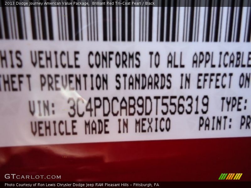 Brilliant Red Tri-Coat Pearl / Black 2013 Dodge Journey American Value Package