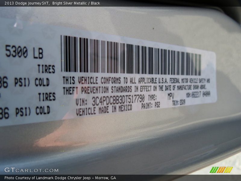 Bright Silver Metallic / Black 2013 Dodge Journey SXT