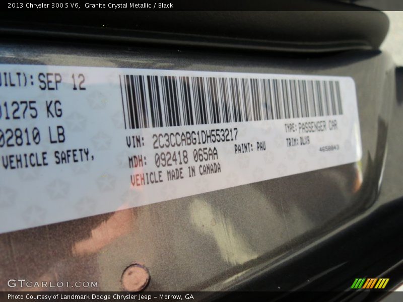 2013 300 S V6 Granite Crystal Metallic Color Code PAU