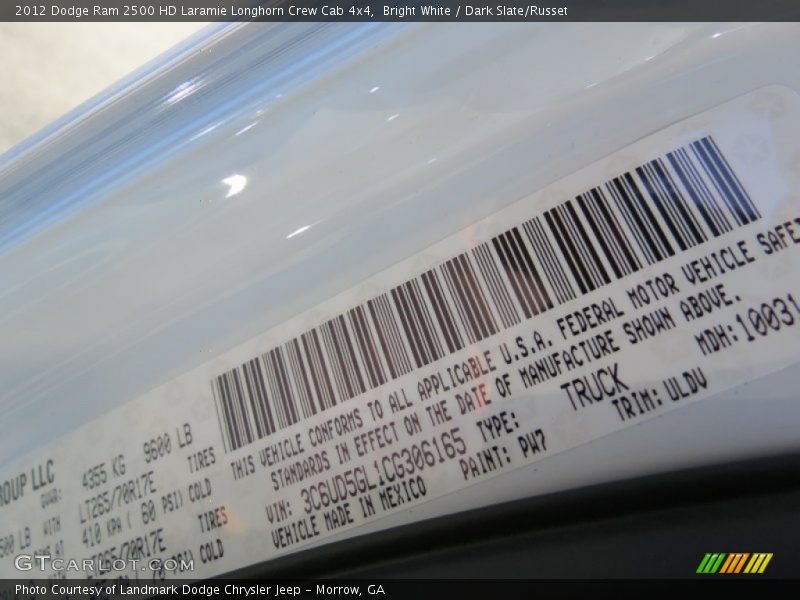 Bright White / Dark Slate/Russet 2012 Dodge Ram 2500 HD Laramie Longhorn Crew Cab 4x4