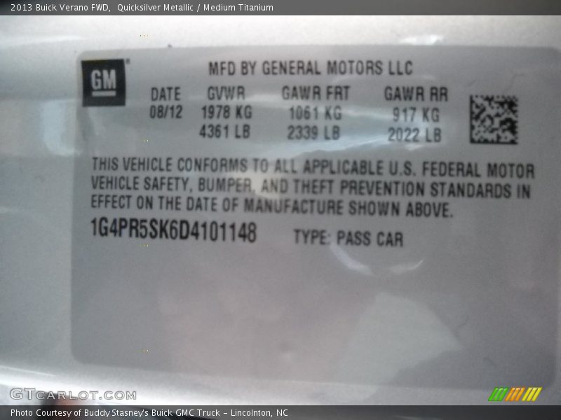 Quicksilver Metallic / Medium Titanium 2013 Buick Verano FWD
