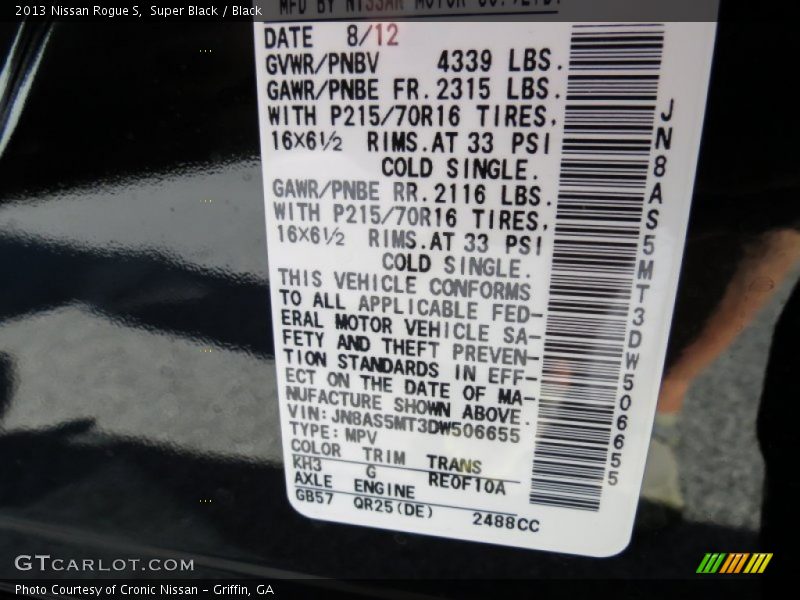 Super Black / Black 2013 Nissan Rogue S