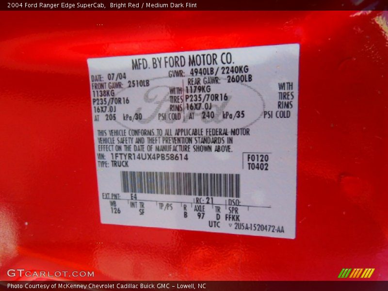 Bright Red / Medium Dark Flint 2004 Ford Ranger Edge SuperCab