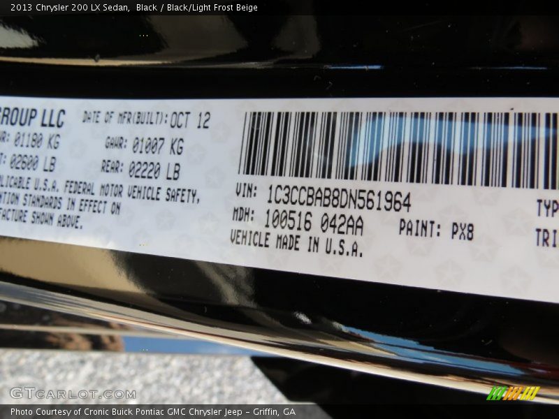 Black / Black/Light Frost Beige 2013 Chrysler 200 LX Sedan