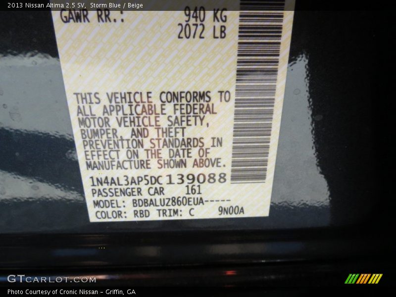 2013 Altima 2.5 SV Storm Blue Color Code RBD