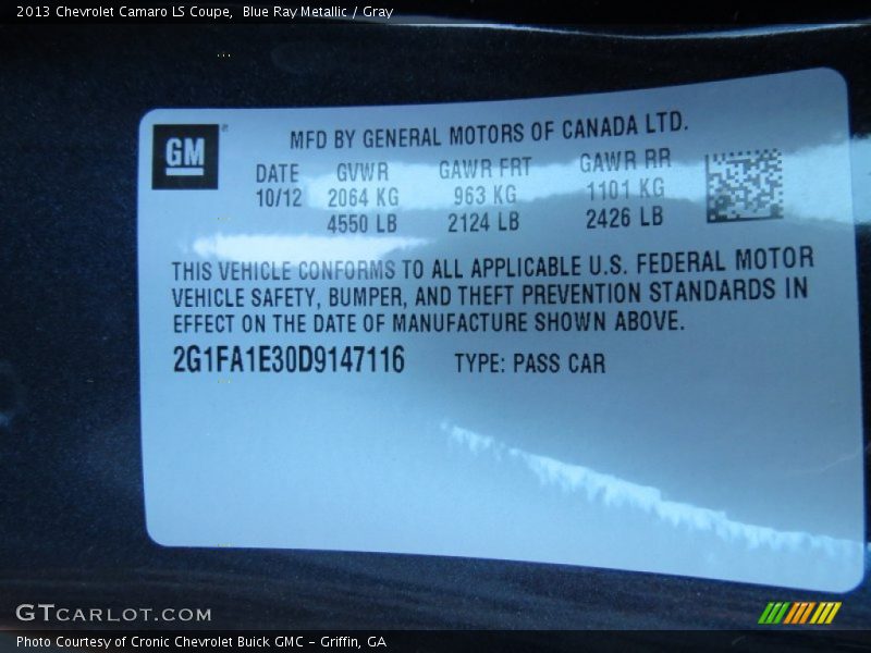 Blue Ray Metallic / Gray 2013 Chevrolet Camaro LS Coupe