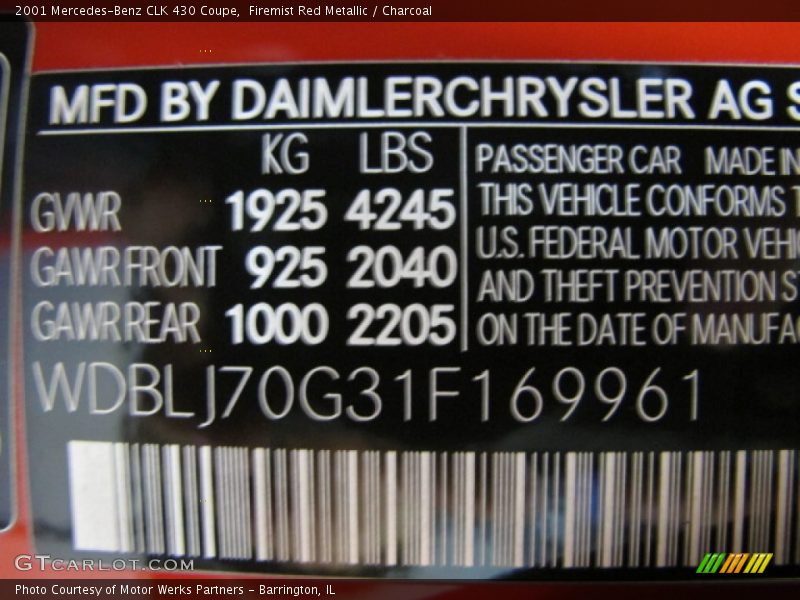 Firemist Red Metallic / Charcoal 2001 Mercedes-Benz CLK 430 Coupe