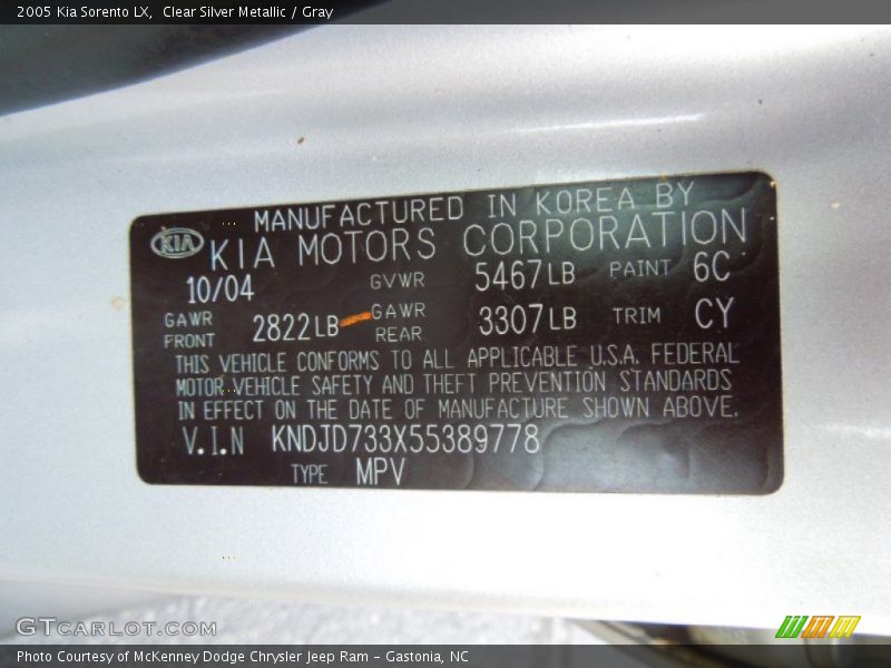 Clear Silver Metallic / Gray 2005 Kia Sorento LX