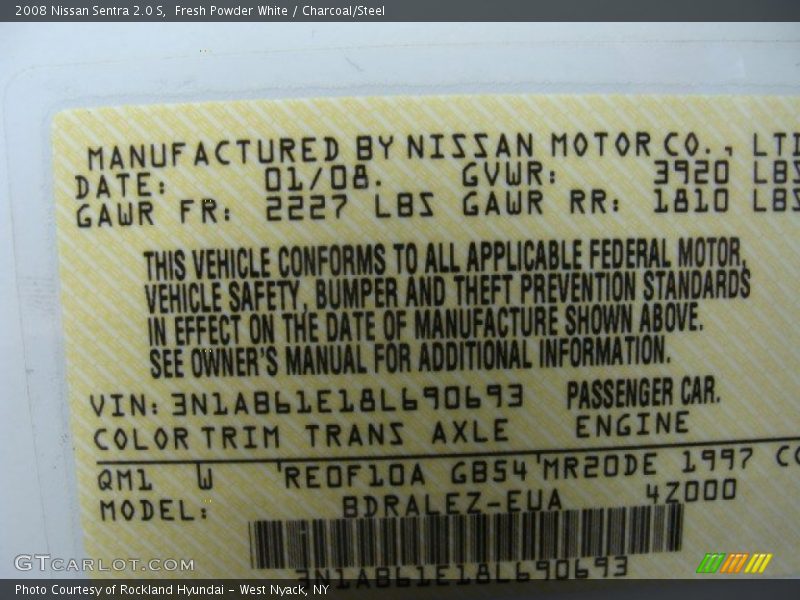Fresh Powder White / Charcoal/Steel 2008 Nissan Sentra 2.0 S
